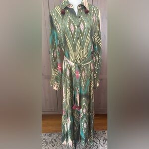 Figue , Elegant Green Patterned Maxi  Dress, size M